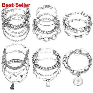 Stackable Silver-Plated Bracelets Set Adjustable Chain Cuff Bangles